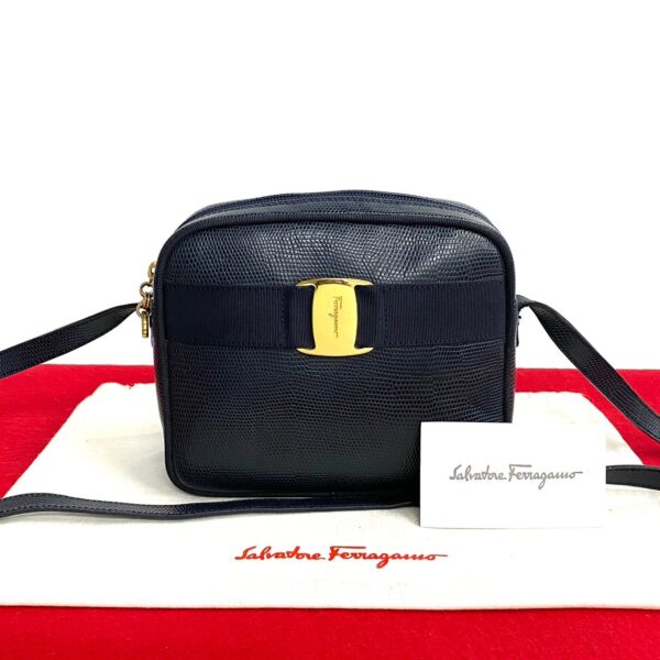 521c3053056 1 Salvatore Ferragamo Vara Leather Shoulder Bag Navy