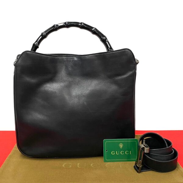 521c3062003 1 Gucci Bamboo Handle Leather 2way Shoulder Bag Tote Bag Black