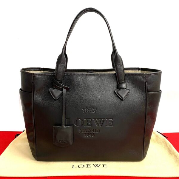 523c244565227 1 Loewe Heritage Engraved Leather Tote Shoulder Bag Black