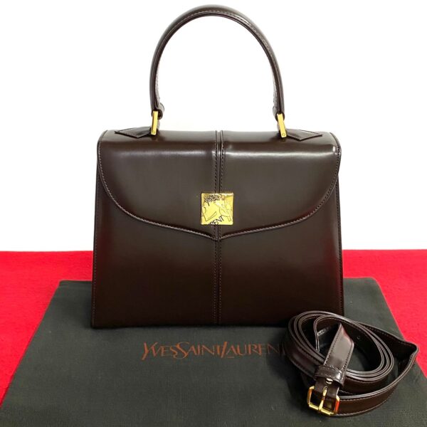 523c2911128 1 Yves Saint Laurent YSL Leather 2way Handbag Shoulder Bag Brown