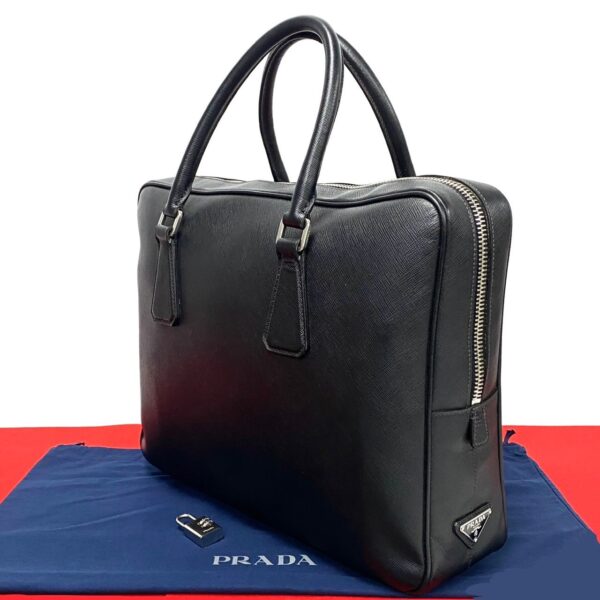 523c3084234 1 Prada Triangle Fittings Saffiano Leather Business Bag Black