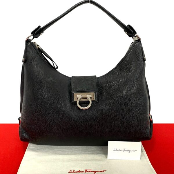 523c3084715 1 Salvatore Ferragamo Gancini Leather Shoulder Bag Black