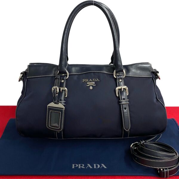 523c3101559 1 Prada Fittings Nylon Leather 2WAY Bag Navy