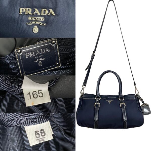 523c3101559 4 Prada Fittings Nylon Leather 2WAY Bag Navy