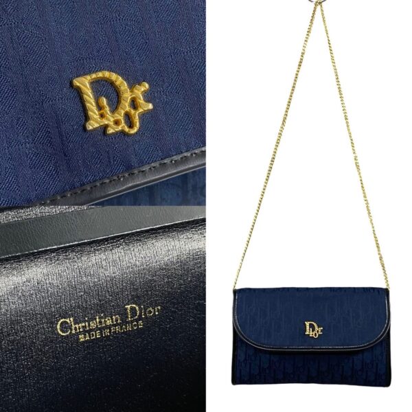 523c3117307 4 Christian Dior Trotter Pattern Canvas Chain Shoulder Bag Navy