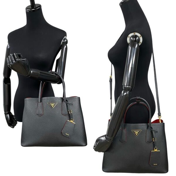 523c3121175 3 Prada Triangle Double Back Leather 2WAY Tote Bag Black