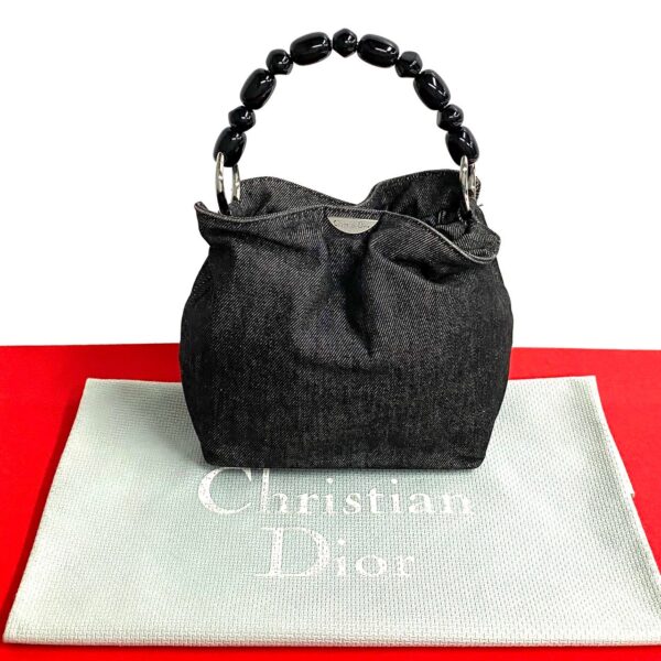 524c244050192 1 Christian Dior Maris Pearl Denim Mini Tote Bag Black