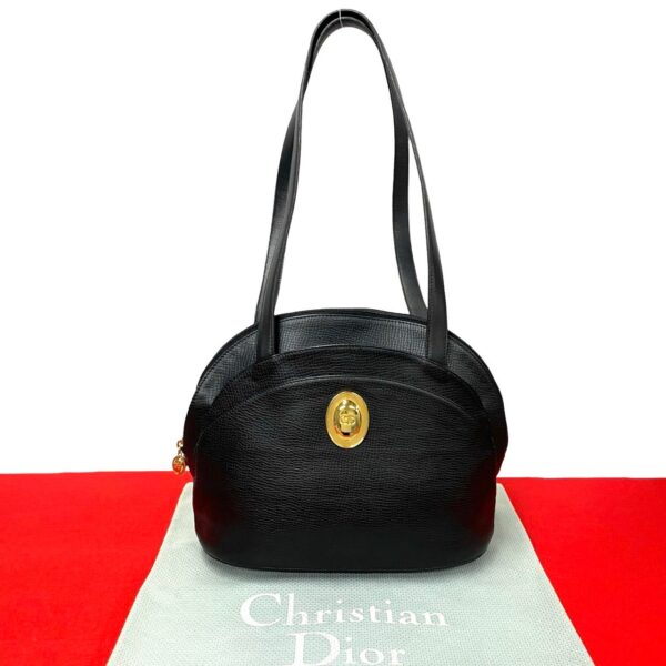 524c244612330 1 Christian Dior CD Leather Shoulder Bag Black