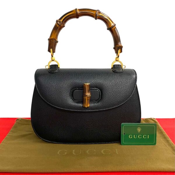 524c3049325 1 Gucci Bamboo Turnlock Leather Mini Tote Bag Black