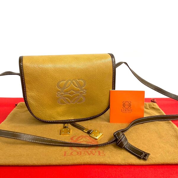 526c3199327 1 Loewe Anagram Leather Mini Pochette Brown Beige