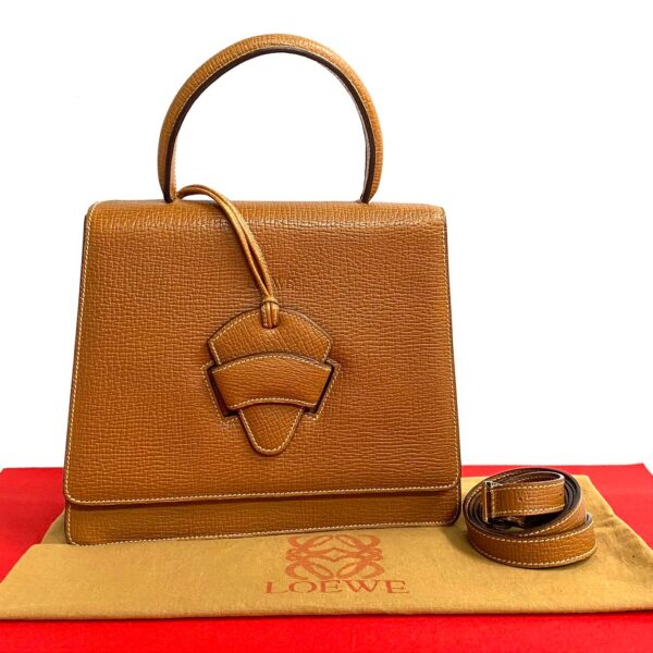 526c3211517 1 Loewe Barcelona Engraved Leather 2way Shoulder Handbag Brown