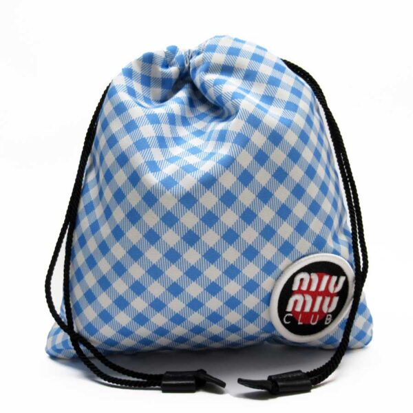 53047 Miu Miu Drawstring Pouch Nylon Blue White