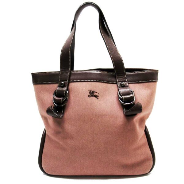 53159a Burberry Blue Label Canvas Leather Shoulder Bag Brown Pink