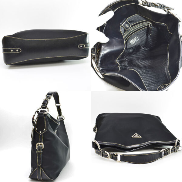 53341a 1 Prada Triangle Shoulder Bag Nylon Leather Black