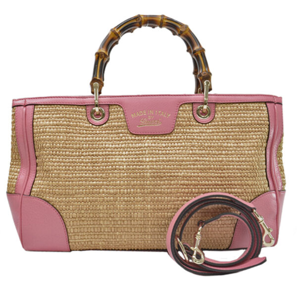 53348a Gucci Bamboo Shoulder Bag Raffia Beige