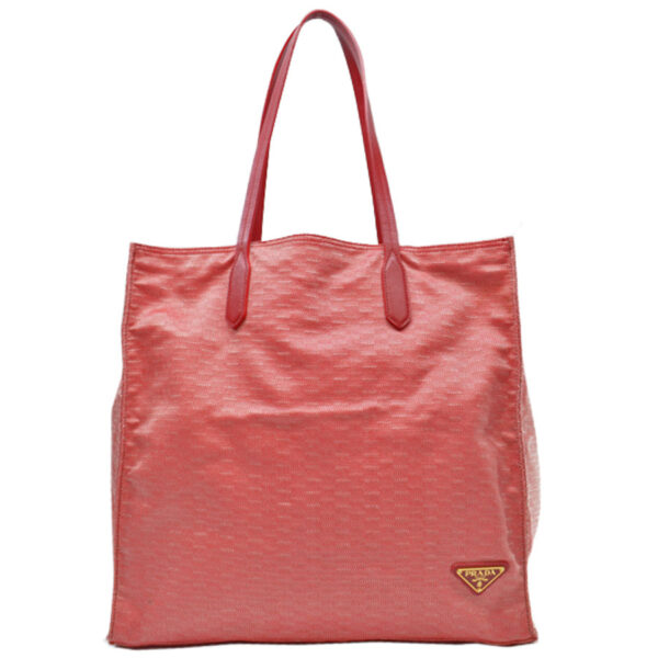 53350f Prada Triangle Tote Bag Canvas Leather Red