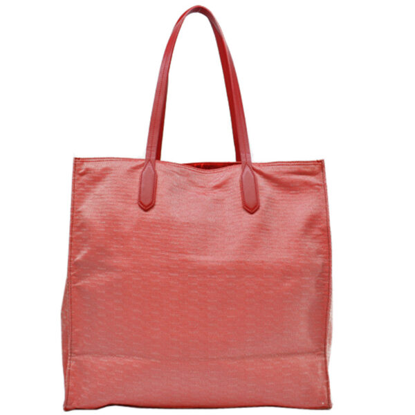 53350f 2 Prada Triangle Tote Bag Canvas Leather Red