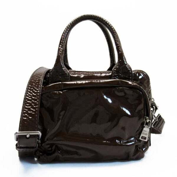 53571a Prada 2Way Handbag Patent Leather Brown