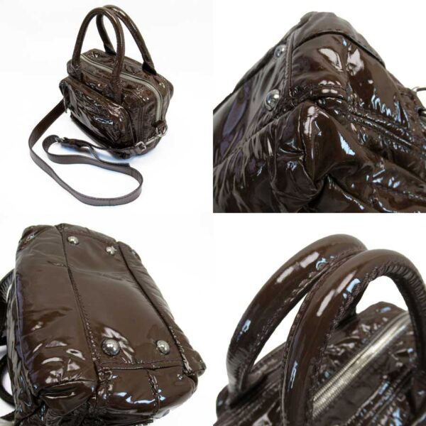 53571a 1 Prada 2Way Handbag Patent Leather Brown