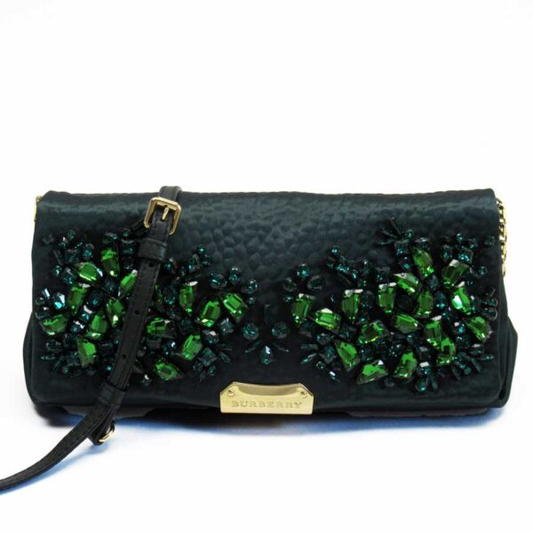 53575f Burberry Satin Rhinestone Chain Shoulder Bag Green