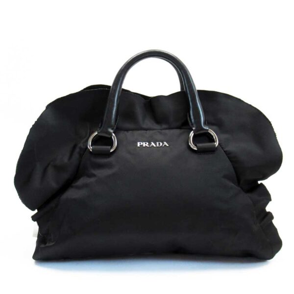 53580a Prada Handbag Nylon Leather Black