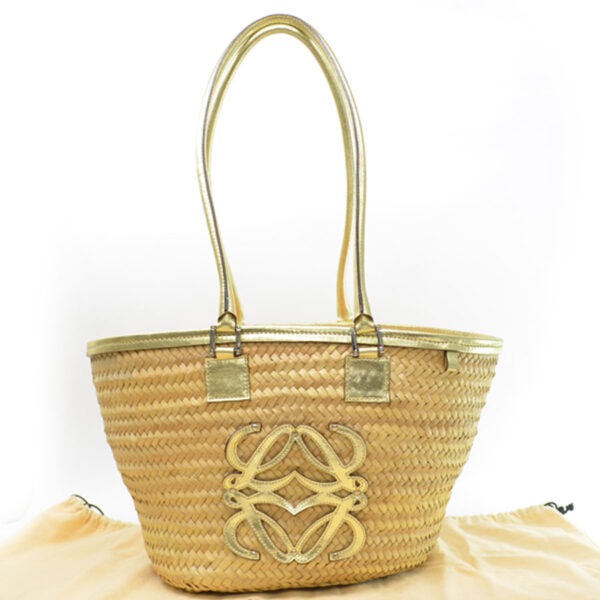 53592a Loewe Anagram Straw Leather Shoulder Bag Natural