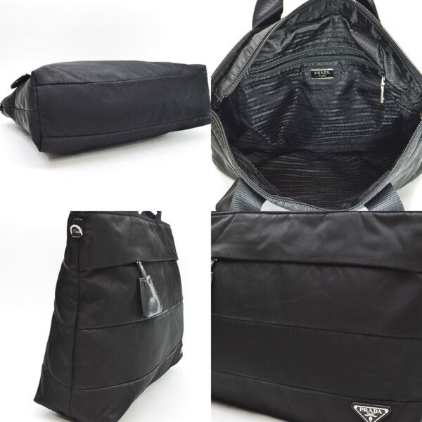 53697a 1 Prada Triangle Shoulder Bag Nylon Leather Black