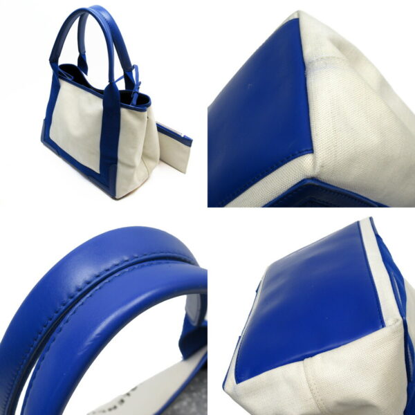 54028a 1 Balenciaga Blue CABAS S Canvas Leather Tote Bag White Blue