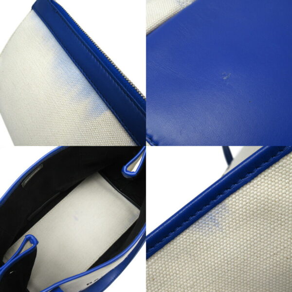 54028a 2 Balenciaga Blue CABAS S Canvas Leather Tote Bag White Blue