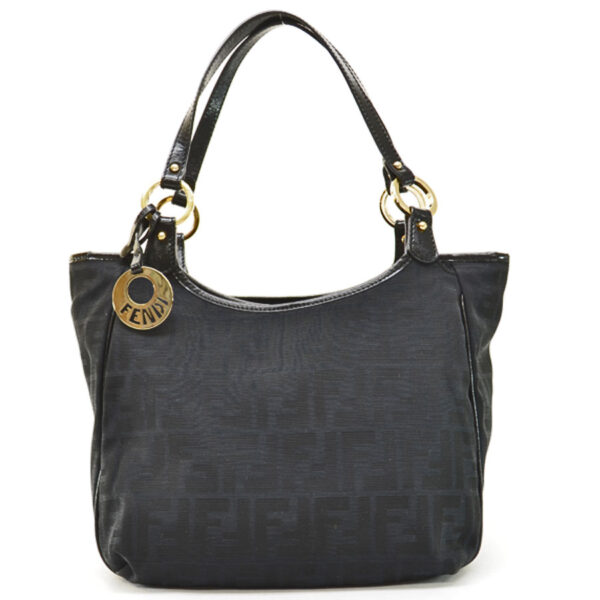 54048a Fendi Shoulder Bag Canvas Leather Black