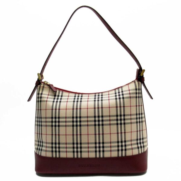 54188f Burberry Nova Check Canvas Leather Shoulder Bag Beige Red