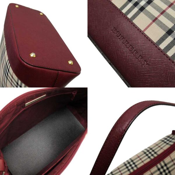 54188f 1 Burberry Nova Check Canvas Leather Shoulder Bag Beige Red