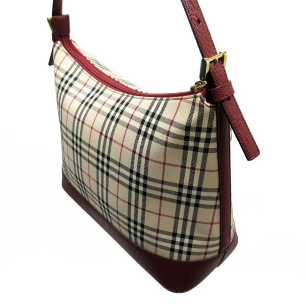 54188f 2 Burberry Nova Check Canvas Leather Shoulder Bag Beige Red