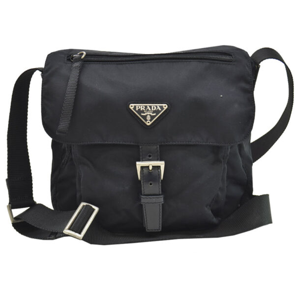 54283a Prada Triangle Shoulder Bag Nylon Leather Black