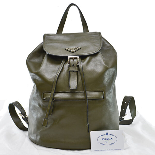 54545a Prada Backpack Triangle Leather Khaki Brown