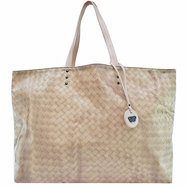 54615g Bottega Veneta Nylon Leather Shoulder Tote Bag Beige