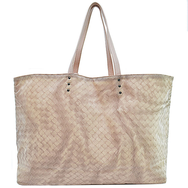 54615g 1 Bottega Veneta Nylon Leather Shoulder Tote Bag Beige