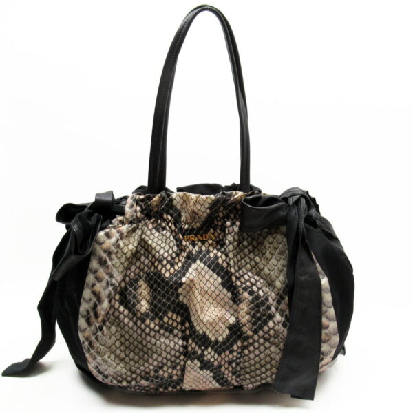 54810a Prada Shoulder Bag Python Pattern Nylon Leather Gray Black