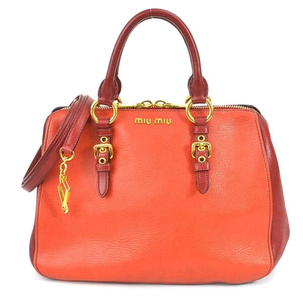 55049a Miu Miu Handbag Shoulder Bag Leather Orange Red