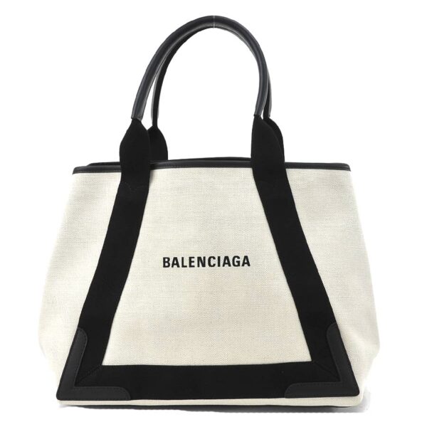 55216g 1 Balenciaga Canvas Leather Tote Bag White Black