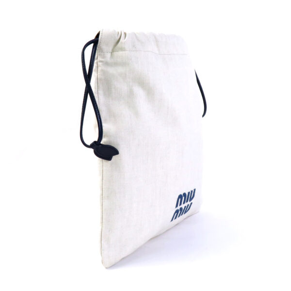 55286f 1 Miu Miu Pouch Drawstring Canvas Beige Navy