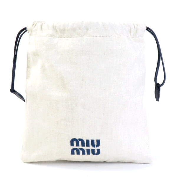 55286f Miu Miu Pouch Drawstring Canvas Beige Navy