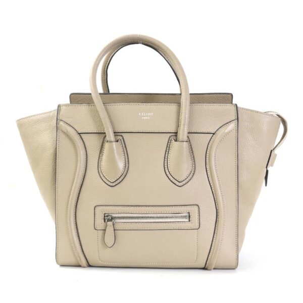 55419i Celine Luggage Mini Shopper Handbag Leather Beige