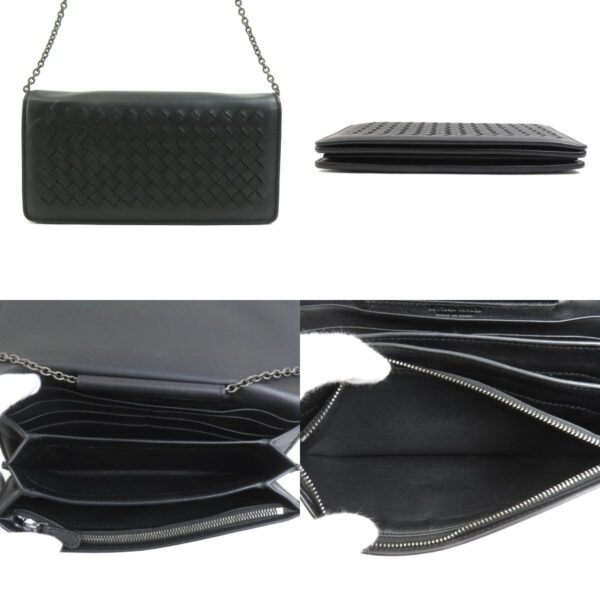 55565k 2 c Bottega Veneta Leather Chain Wallet Black