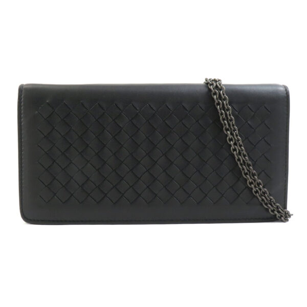 55565k Bottega Veneta Leather Chain Wallet Black