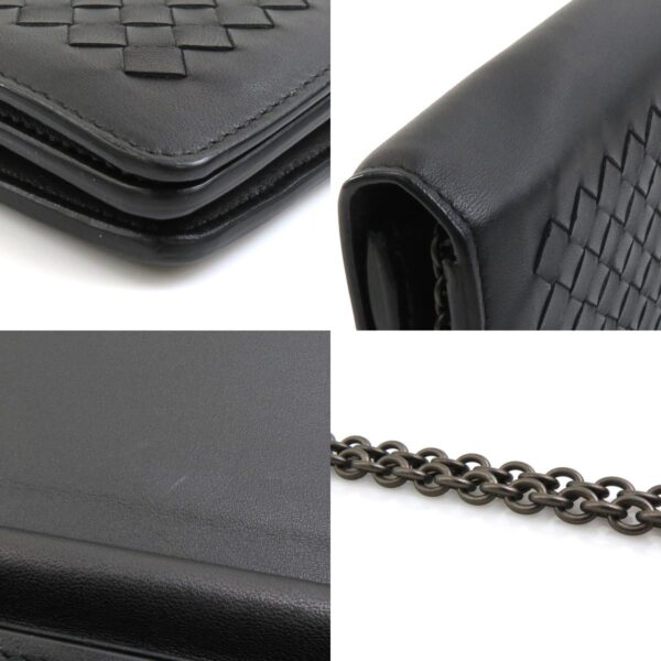 55565k 6 c Bottega Veneta Leather Chain Wallet Black