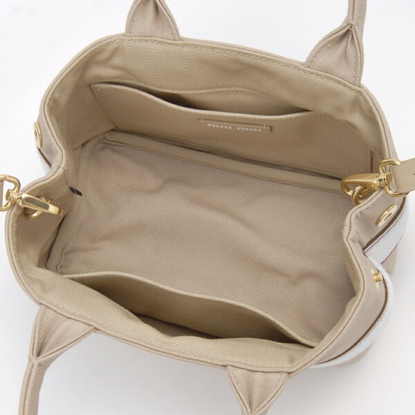 5ba2532f68f0065oro 2 Miu Miu Canvas Ricamo Handbag Beige