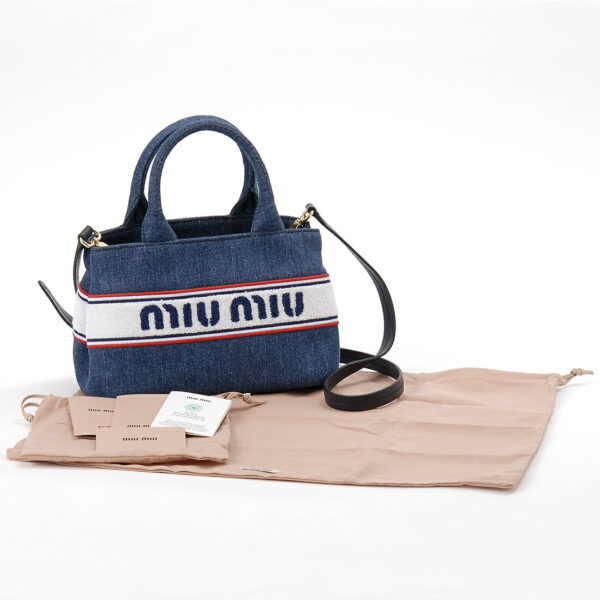 5ba2532f8rf0008oro 3 Miu Miu Canvas Ricamo Handbag Blue