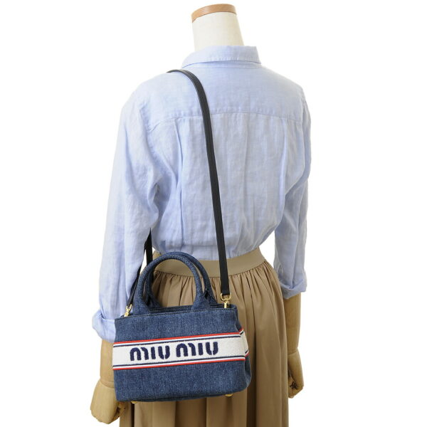 5ba2532f8rf0008oro 4 Miu Miu Canvas Ricamo Handbag Blue