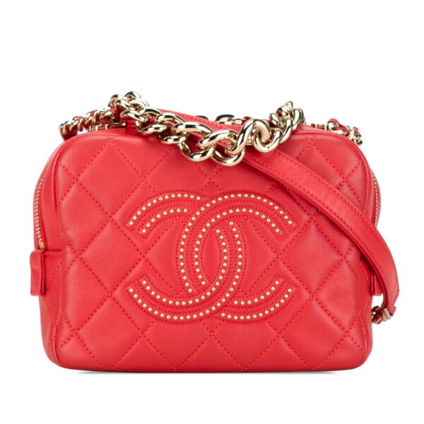 5oyc56rfdcji10d9 1 Chanel Matelasse Coco Mark Studded Chain Handbag Shoulder Bag Lambskin Red